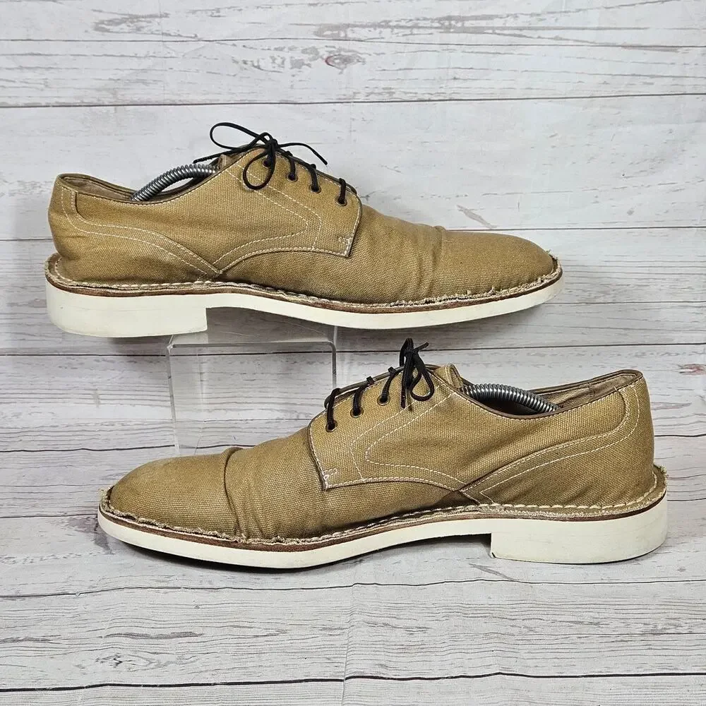John Varvatos Men's Tan Canvas Derby Shoes US 12M Contrast Stitch Casual